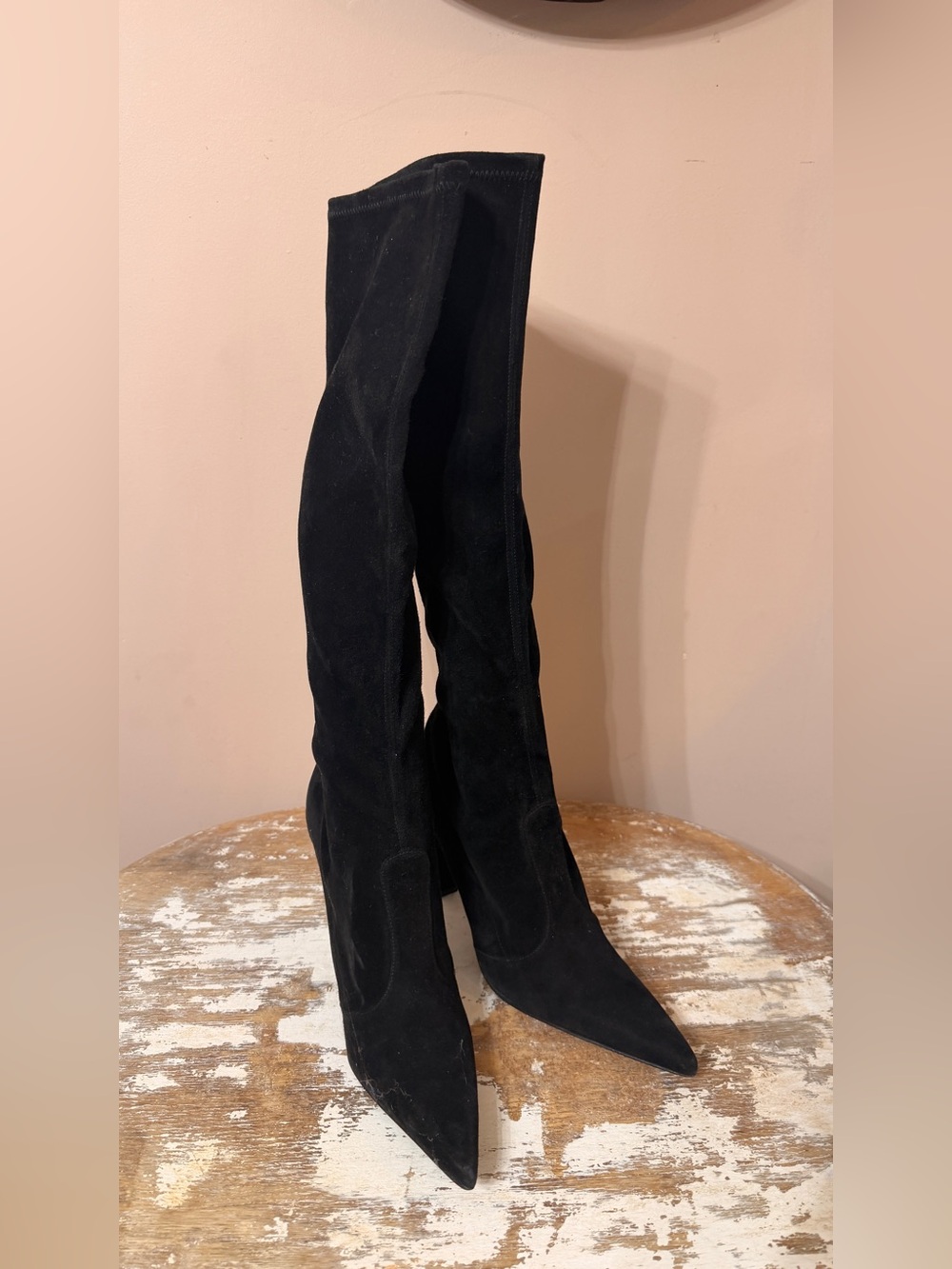 Stuart Weitzman Black Over-the-Knee Pointed Suede Boots